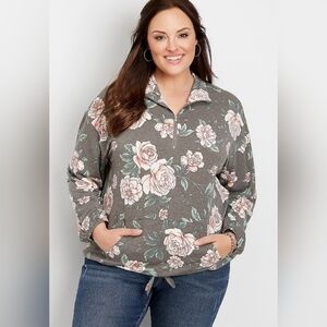 Maurices Gray Floral Cinched Hem Pullover Plus Size 2x